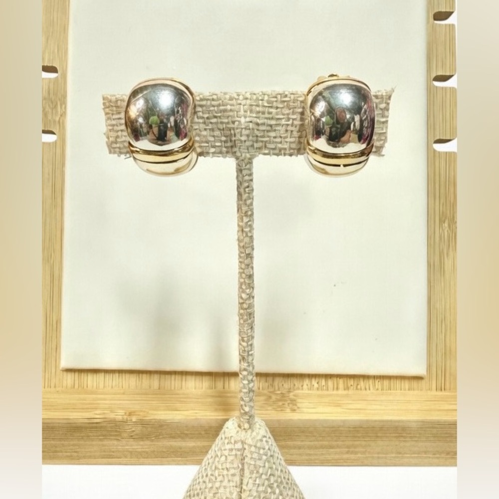 Nina Ricci Two-Tone Silver and Gold Dome Clip Earrings